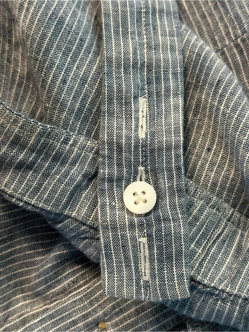 Everlane Blue White Pinstripe Linen Blend Belted Jumpsuit Estimated M